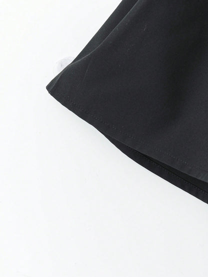 GlowEve Black Round Neck Waist-Cinched Short Sleeve Women Blouse