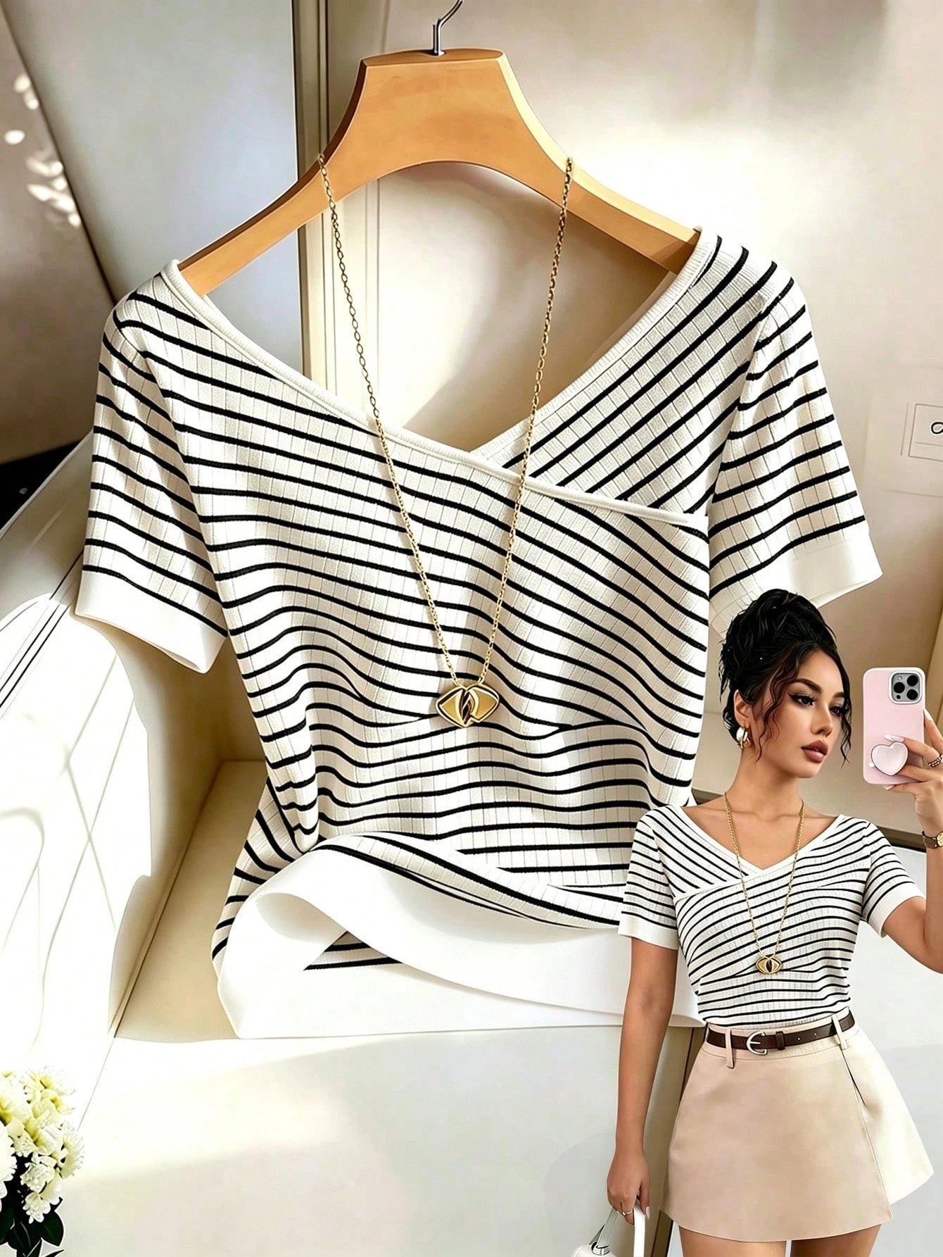 GlowEve CURVE Plus Size Women's Striped Colorblock Casual Versatile Daily Wear T-Shirt