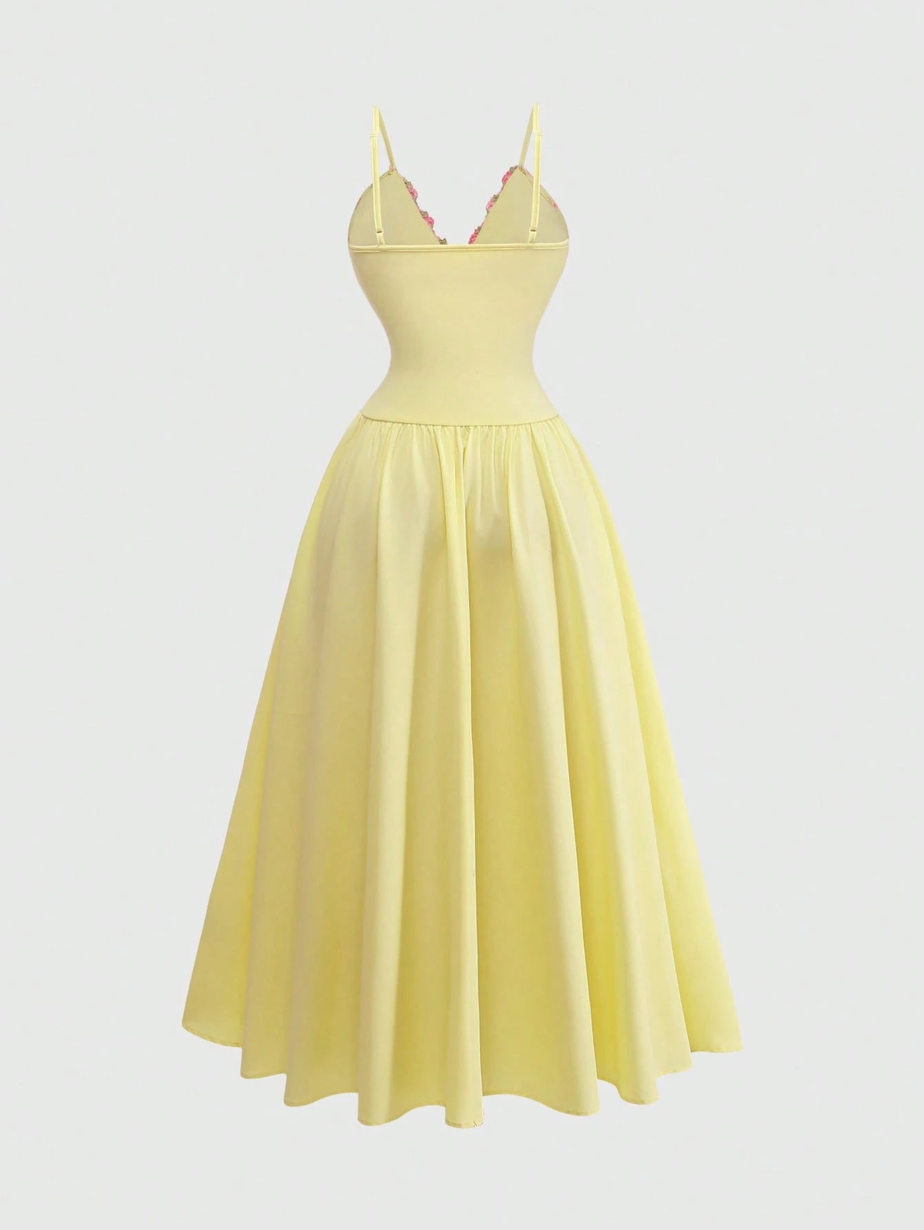GlowEve Women's Pink And Yellow Embroidered Collar A-Line Spaghetti Strap Dress,Elegant Summer Garden Party Charming Sweet French Retro Daily Vacation