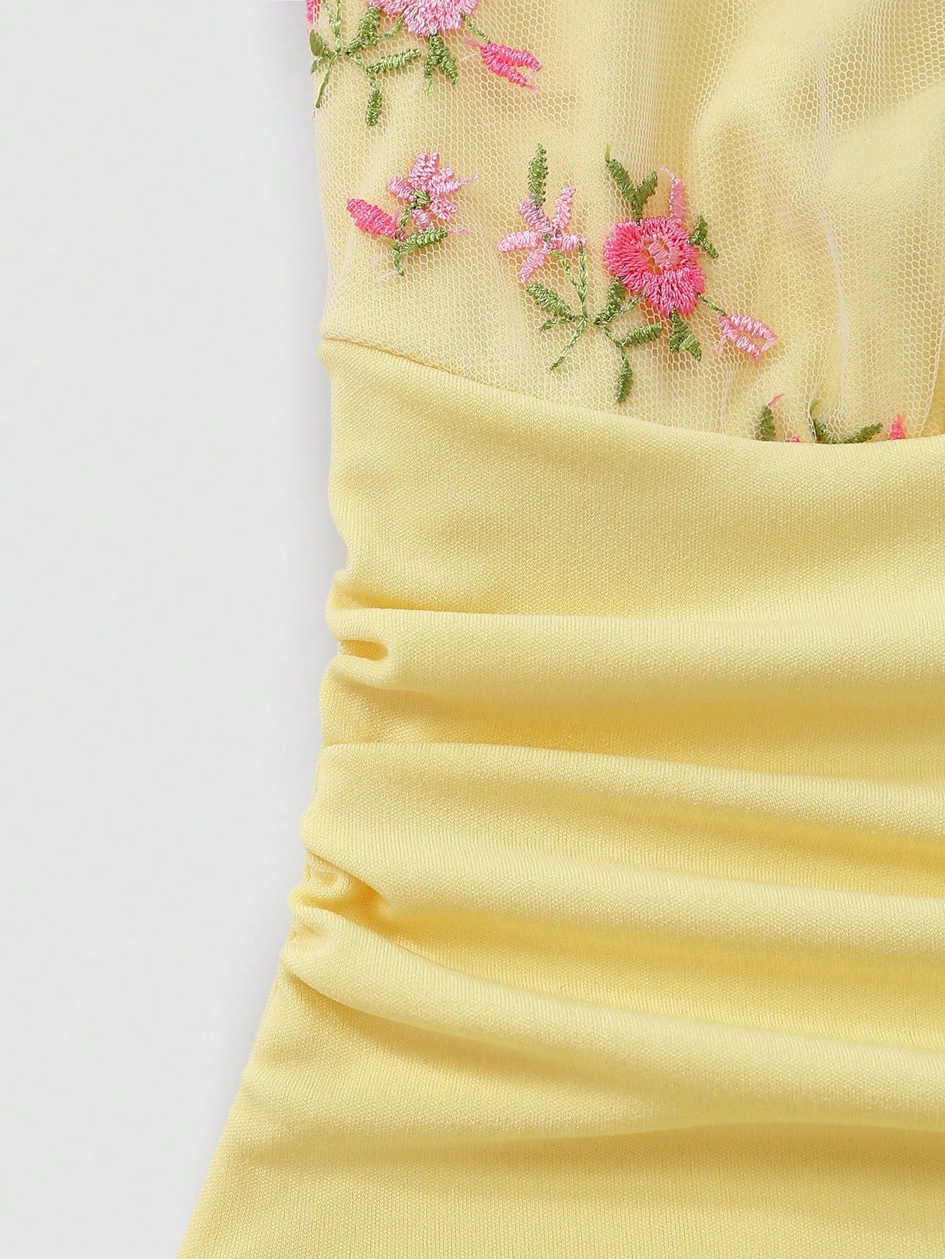 GlowEve Women's Pink And Yellow Embroidered Collar A-Line Spaghetti Strap Dress,Elegant Summer Garden Party Charming Sweet French Retro Daily Vacation