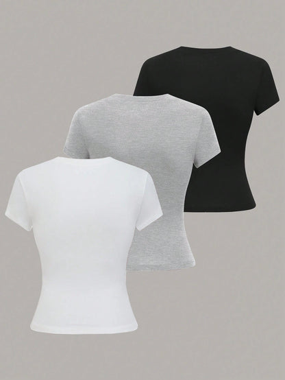 GlowEve Women's Solid Color Minimalist Regular Crew Neck Short Sleeve T-Shirt