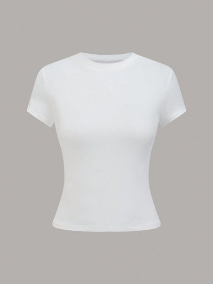 GlowEve Women's Solid Color Minimalist Regular Crew Neck Short Sleeve T-Shirt