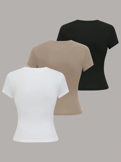 GlowEve Women's Solid Color Minimalist Regular Crew Neck Short Sleeve T-Shirt