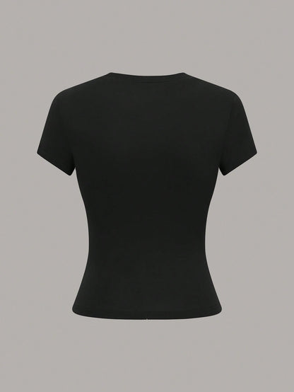 GlowEve Women's Solid Color Minimalist Regular Crew Neck Short Sleeve T-Shirt