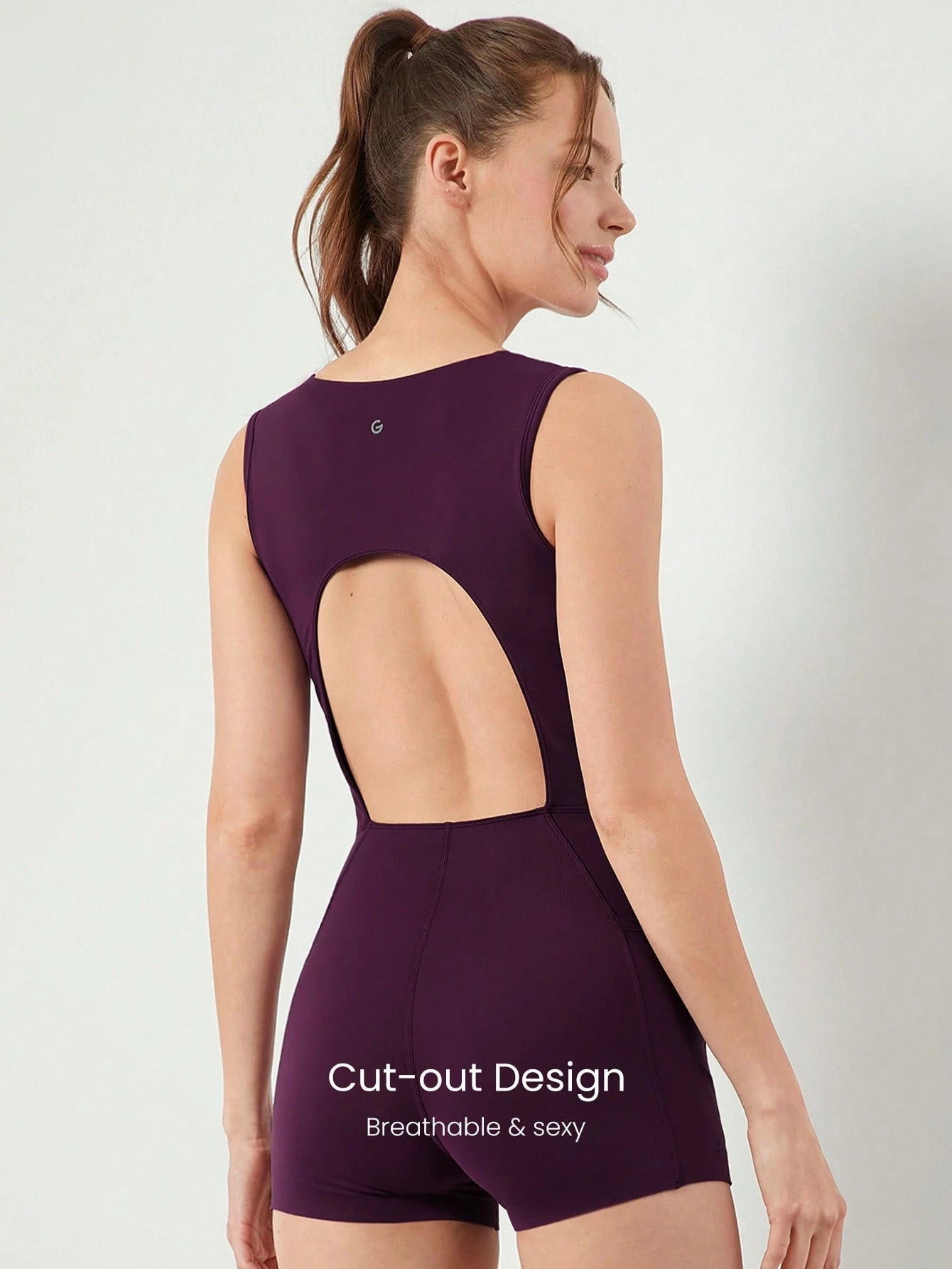 GLOWMODE 2.6'' ButterFit Sweat-Wicking Quick-Dry Tummy Control Cutout Back Workout Romper Bodyduit With Side Pockets Non-Slip Grips Yoga Pilates