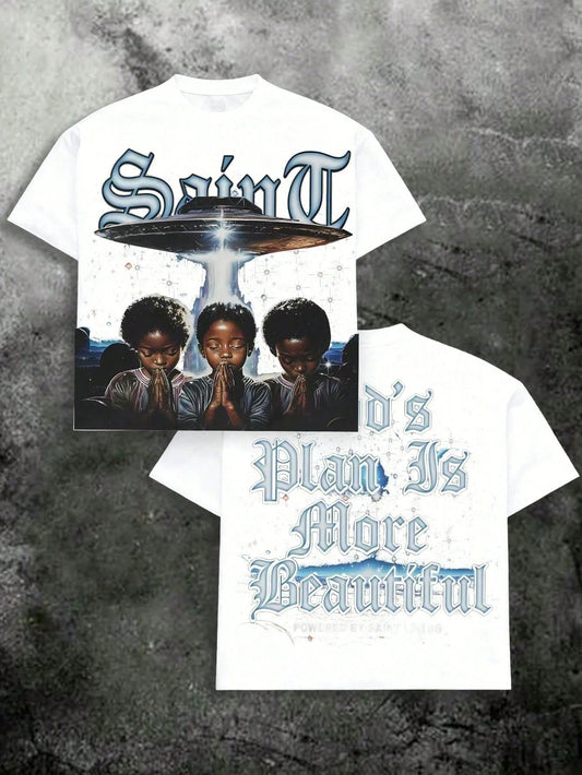 God's Plan Pattern Print Men's Summer Round Neck Short Sleeved Casual Cotton Print