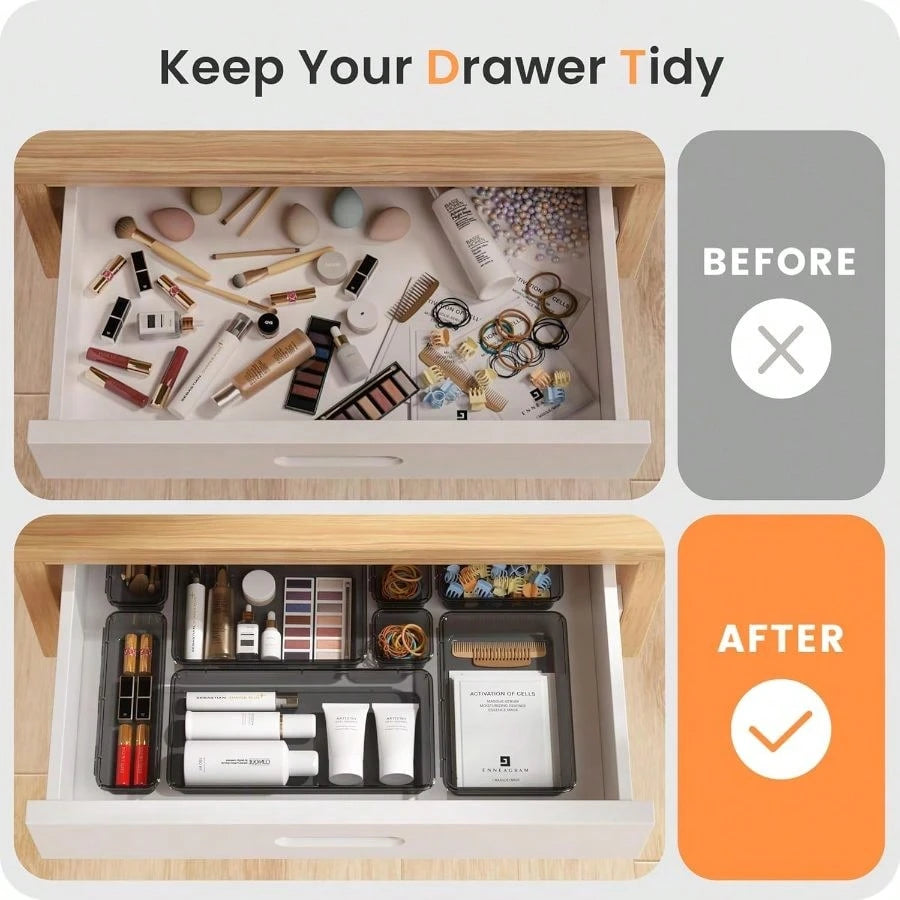 Grade Drawer Organizer, Makeup Organizer, Holds 177 ItemsBathroom Organizers And Storage, Organization And Storage, Desk Drawer Organizer VanityBlack