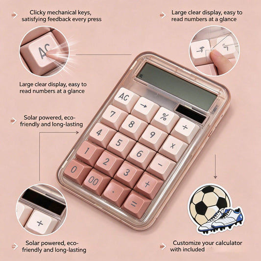 Gradient Pink Gold Rim Solar Desktop Calculator, Silent Mechanical Keys For Long-Term Accounting Without Hand Fatigue, Wide Screen Display For Clear Visibility, Solar + Battery Dual Power Supply, With