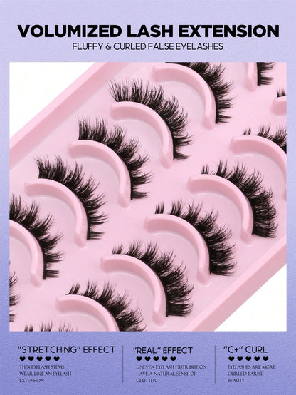 GROINNEYA 10 Pairs Manga Lashes Faux Mink Eyelashes Cat Eye Eyelashes Natural Full False Eyelashes Volumized Eyelash Extension Travel Essentials Material Upgrade Makeup Tools(2-PN31) Strip Lashes, Las