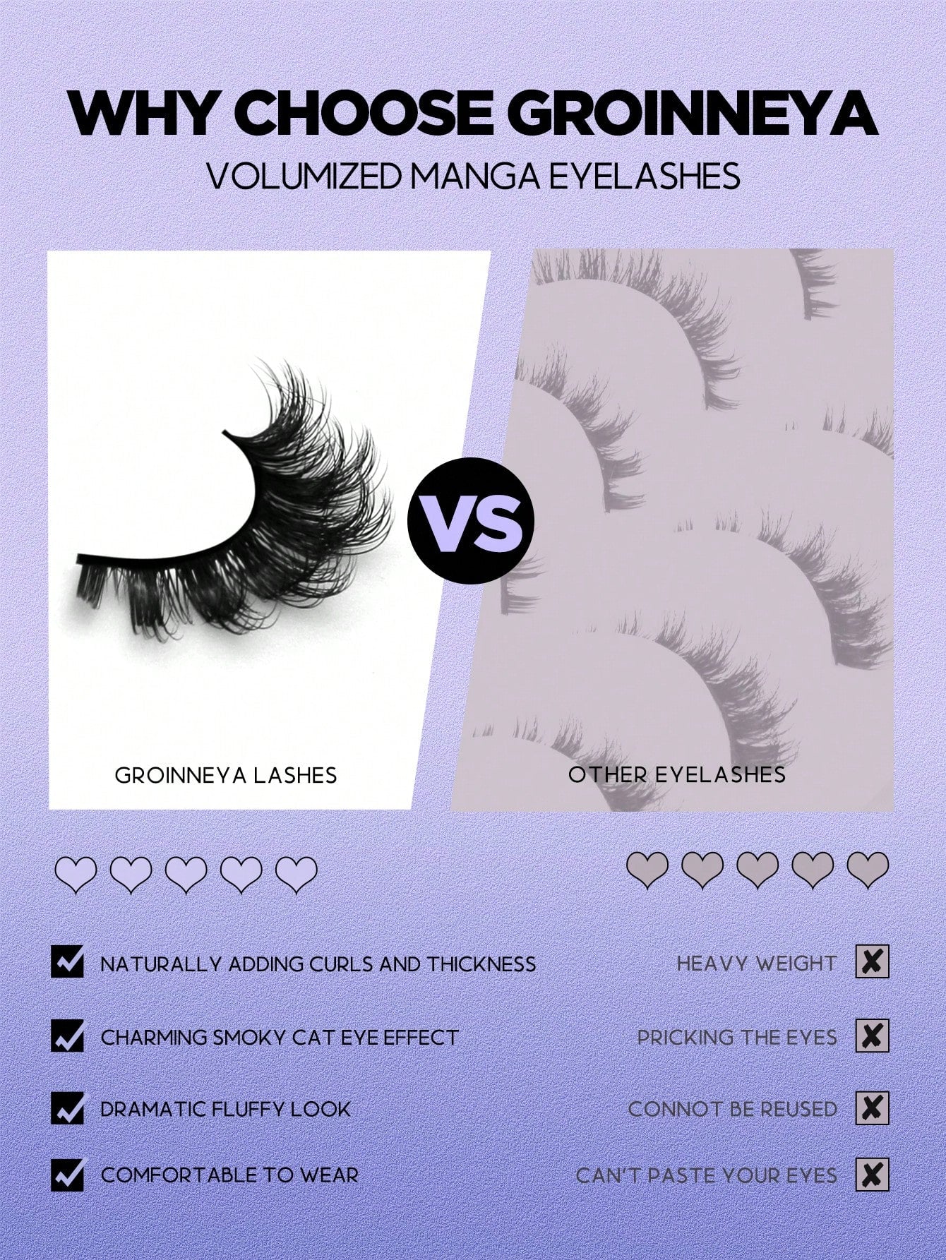 GROINNEYA 10 Pairs Manga Lashes Faux Mink Eyelashes Cat Eye Eyelashes Natural Full False Eyelashes Volumized Eyelash Extension Travel Essentials Material Upgrade Makeup Tools(2-PN31) Strip Lashes, Las