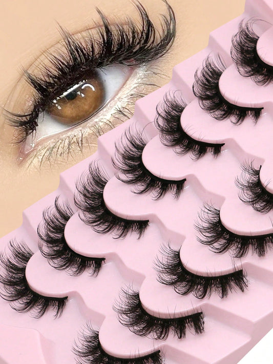 GROINNEYA 7 Pairs Manga Lashes Faux Mink Eyelashes Natural Full False Eyelashes Volumized Cat Eye Lashes Cosplay Travel Essentials Makeup (SEPK12)