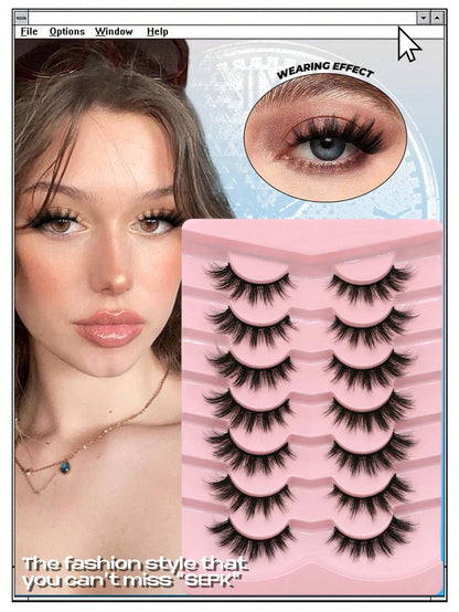 GROINNEYA 7 Pairs Manga Lashes Faux Mink Eyelashes Natural Full False Eyelashes Volumized Cat Eye Lashes Cosplay Travel Essentials Makeup (SEPK12)