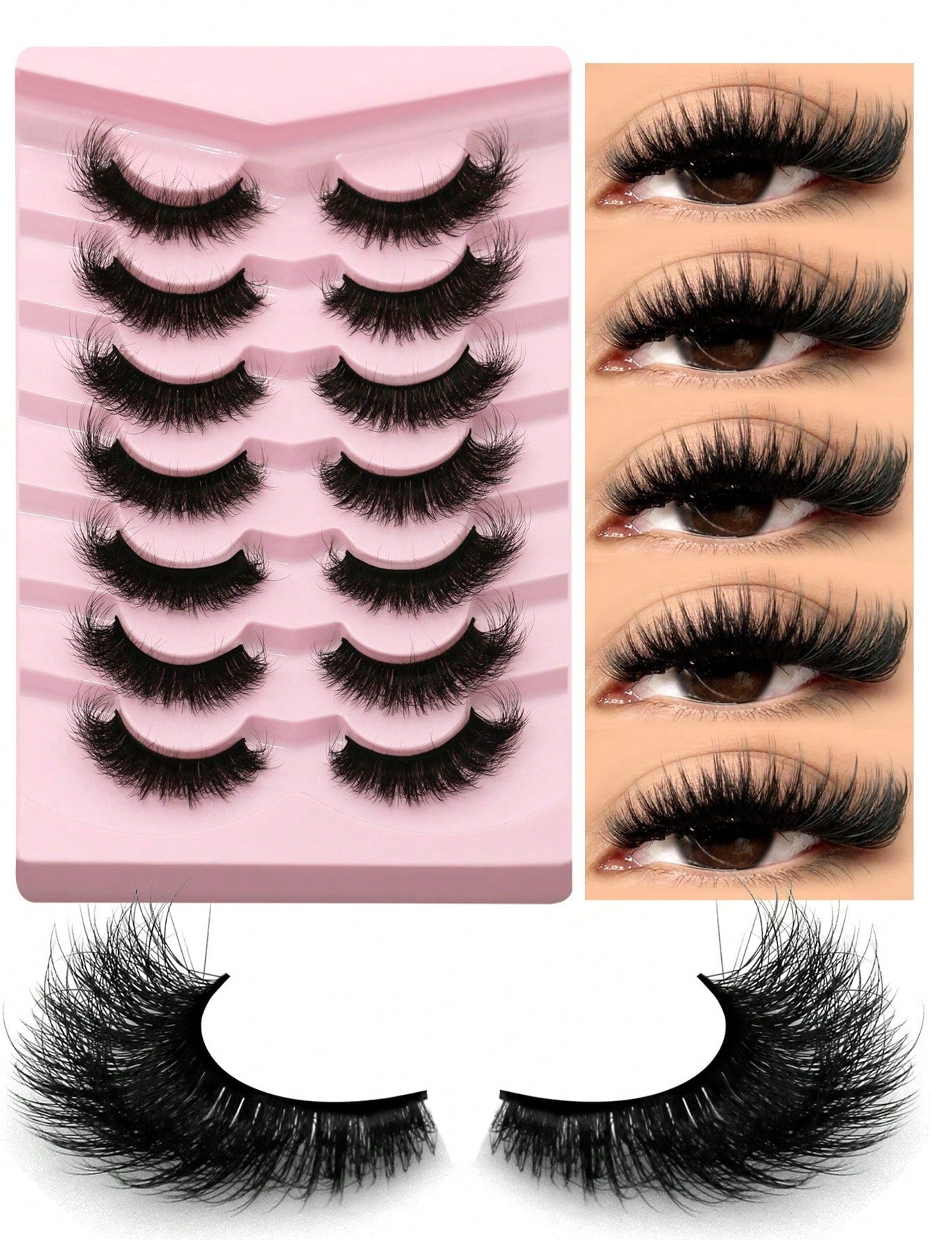 GROINNEYA 7 Pairs Manga Lashes Faux Mink Eyelashes Natural Full False Eyelashes Volumized Cat Eye Lashes Cosplay Travel Essentials Makeup (SEPK12)