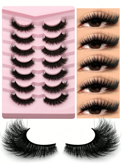 GROINNEYA 7 Pairs Manga Lashes Faux Mink Eyelashes Natural Full False Eyelashes Volumized Cat Eye Lashes Cosplay Travel Essentials Makeup (SEPK12)