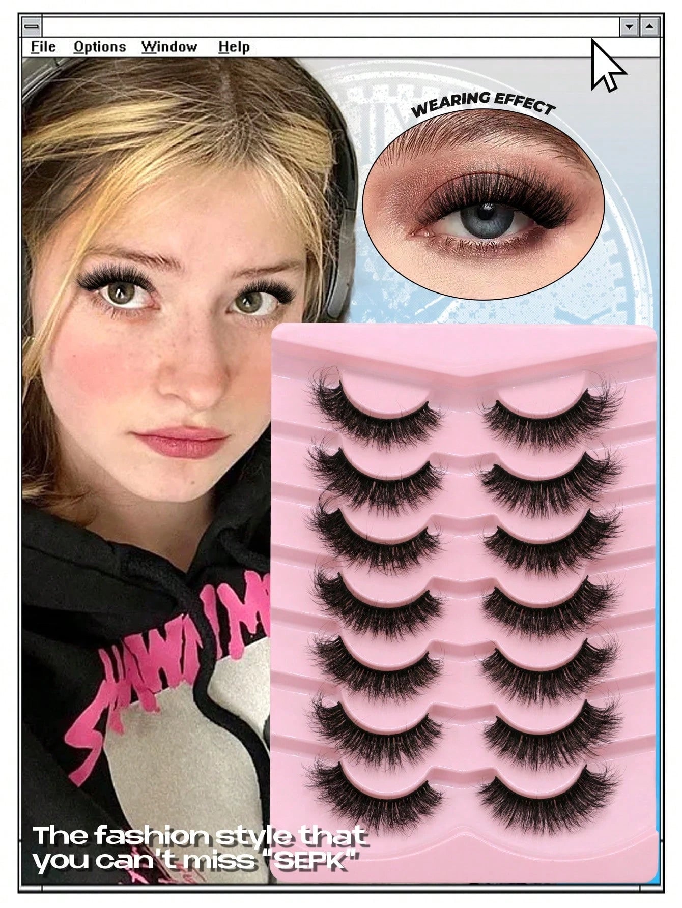 GROINNEYA 7 Pairs Manga Lashes Faux Mink Eyelashes Natural Full False Eyelashes Volumized Cat Eye Lashes Cosplay Travel Essentials Makeup (SEPK12)