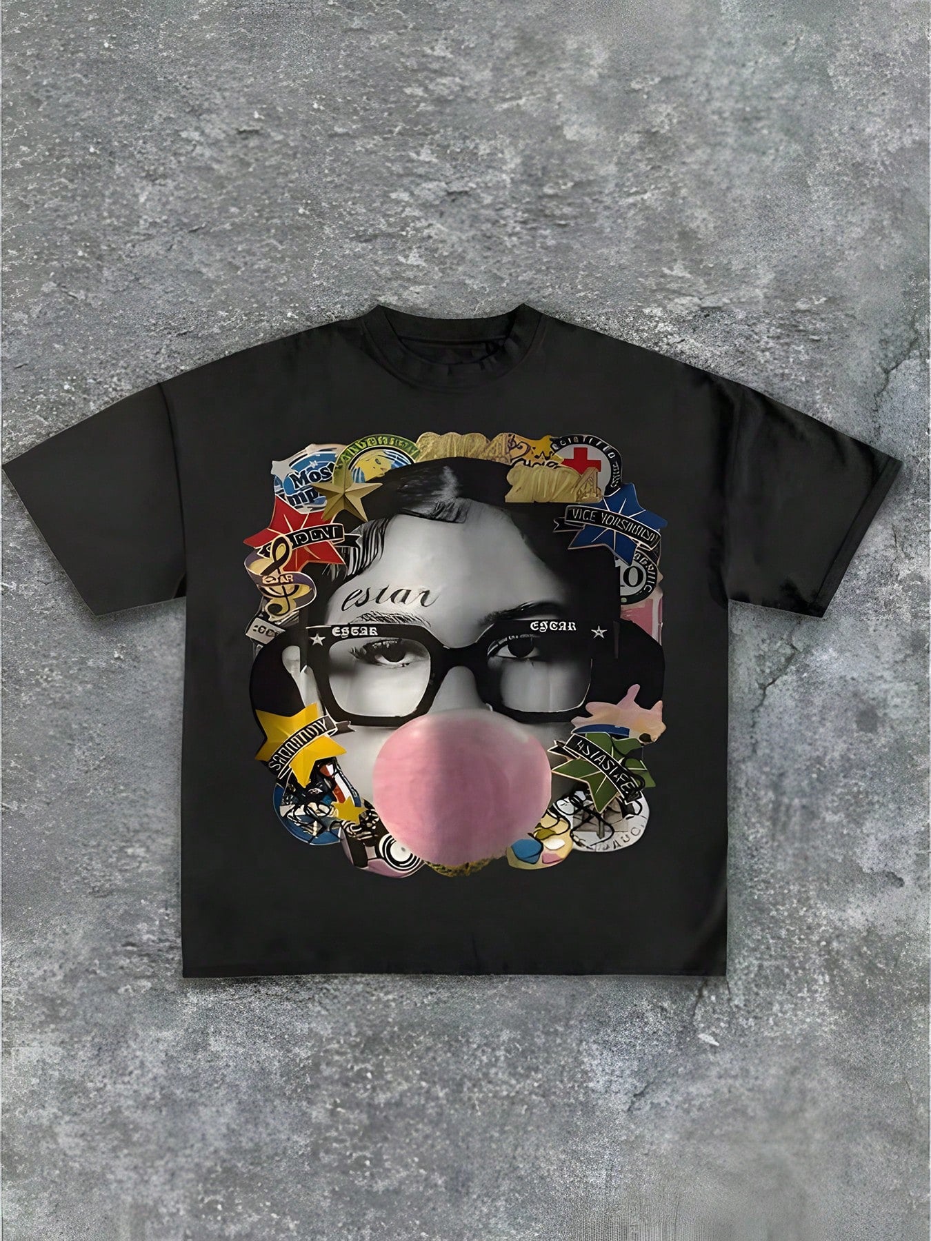 GY-Men's Abstract Pop Art Girl Blowing Bubble Gum Graphic Cotton Crew Neck T-Shirt-Men's 100% Cotton T Shirt Vintage Street-Style Graphic T Shirt, Round Neck Short Sleeves Essential For Men's, Can Be