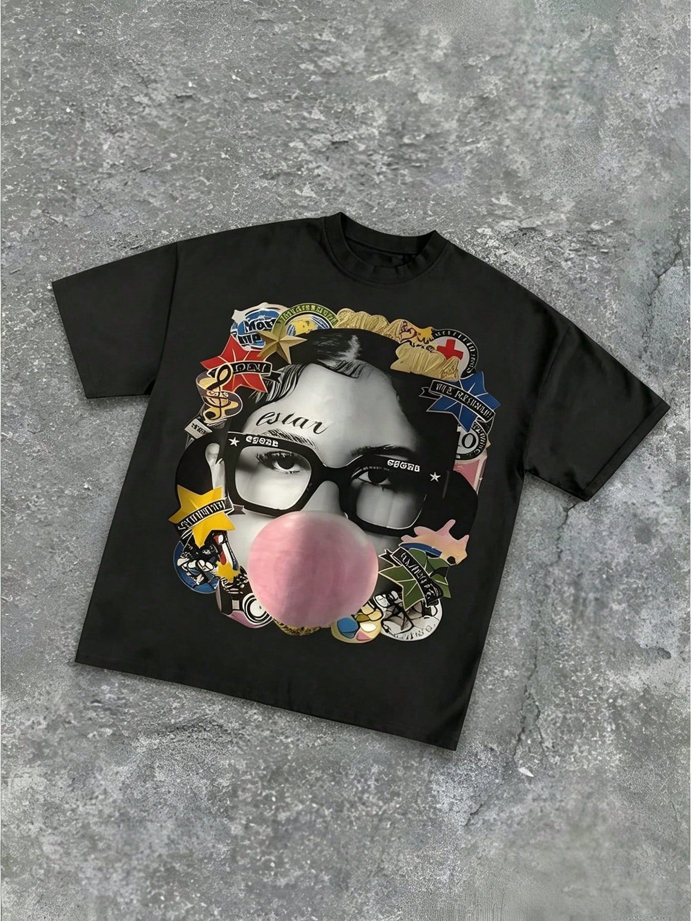 GY-Men's Abstract Pop Art Girl Blowing Bubble Gum Graphic Cotton Crew Neck T-Shirt-Men's 100% Cotton T Shirt Vintage Street-Style Graphic T Shirt, Round Neck Short Sleeves Essential For Men's, Can Be