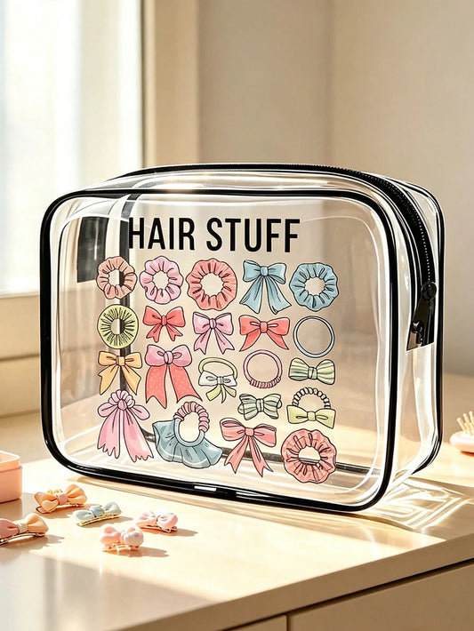 Hair Accessories PVC Makeup Bag Set, Travel Storage Bag- Girls Lightweight Makeup Bag, Portable Makeup Bag, Large Capacity For Cruise Travel, Back To School