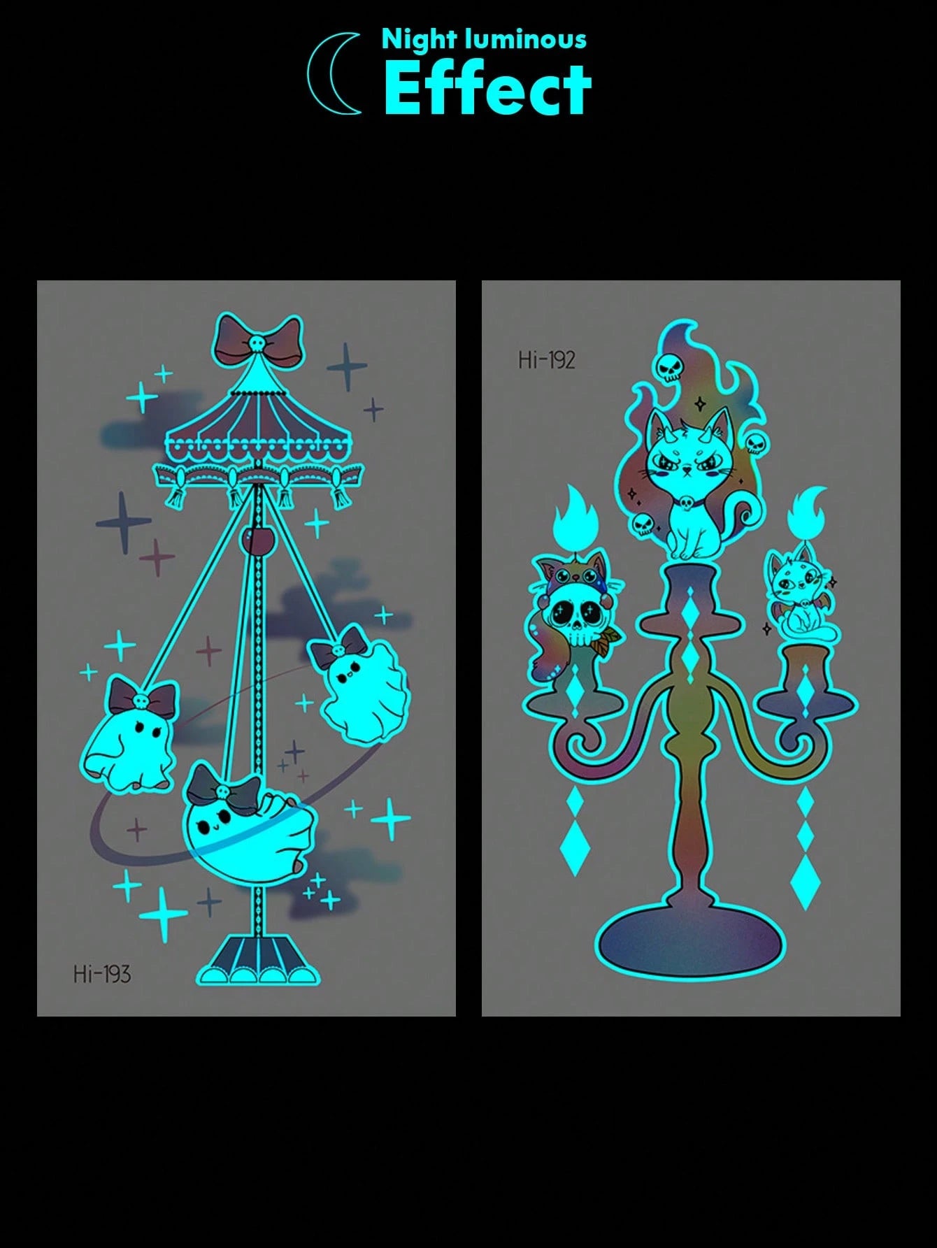 Halloween Glow Tattoo Sticker, Luminous Ghost Cat Temporary Tattoo, Cute Gothic Candle Pattern Glow In The Dark Fake Tattoo, Waterproof Long Lasting Body Art Decal For Women Girls, Perfect For Hallowe