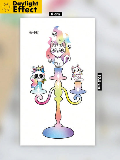 Halloween Glow Tattoo Sticker, Luminous Ghost Cat Temporary Tattoo, Cute Gothic Candle Pattern Glow In The Dark Fake Tattoo, Waterproof Long Lasting Body Art Decal For Women Girls, Perfect For Hallowe