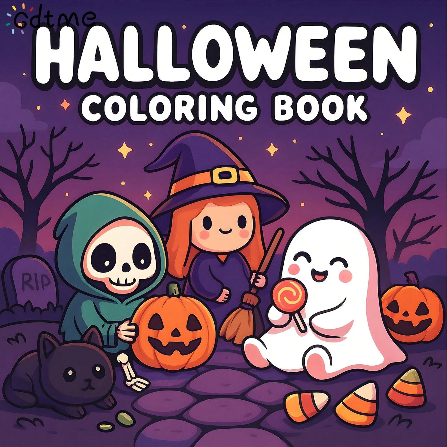 Halloween Spooky Coloring Book, Kawaii Cute Cartoon Ghost Witch Pumpkin Black Cat Coloring Pages, Relaxation And Stress Relief Spooky Fun Holiday Drawing Activity Book For Kids Teens Adults, Art Thera