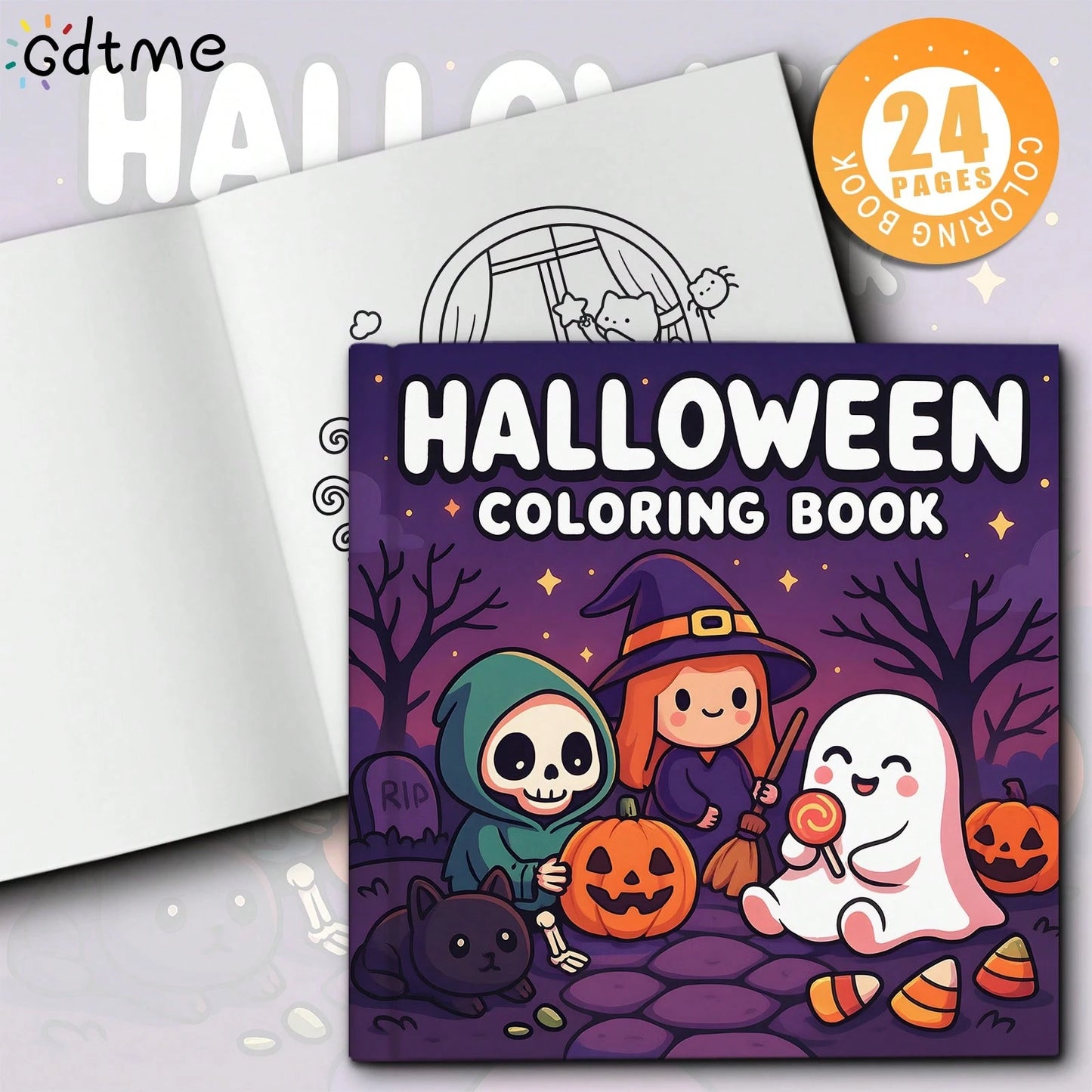 Halloween Spooky Coloring Book, Kawaii Cute Cartoon Ghost Witch Pumpkin Black Cat Coloring Pages, Relaxation And Stress Relief Spooky Fun Holiday Drawing Activity Book For Kids Teens Adults, Art Thera