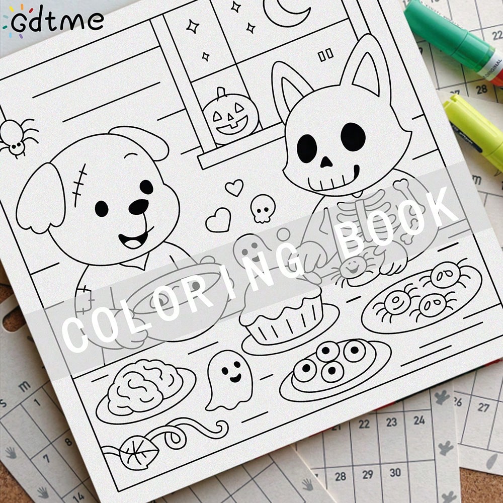 Halloween Spooky Coloring Book, Kawaii Cute Cartoon Ghost Witch Pumpkin Black Cat Coloring Pages, Relaxation And Stress Relief Spooky Fun Holiday Drawing Activity Book For Kids Teens Adults, Art Thera