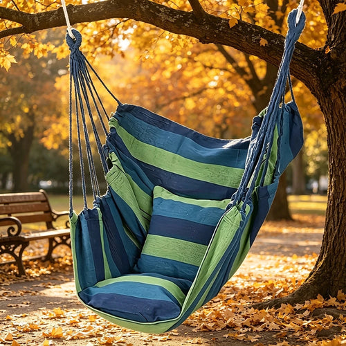 Hammock Chair-Suitable For Indoor And Outdoor Use With A Maximum Weight Capacity Of 500 Pounds Soft Cotton-Blend Fabric It's Foldable For Easy Storage And Is The Perfect Choice For Bedrooms Porches Ga