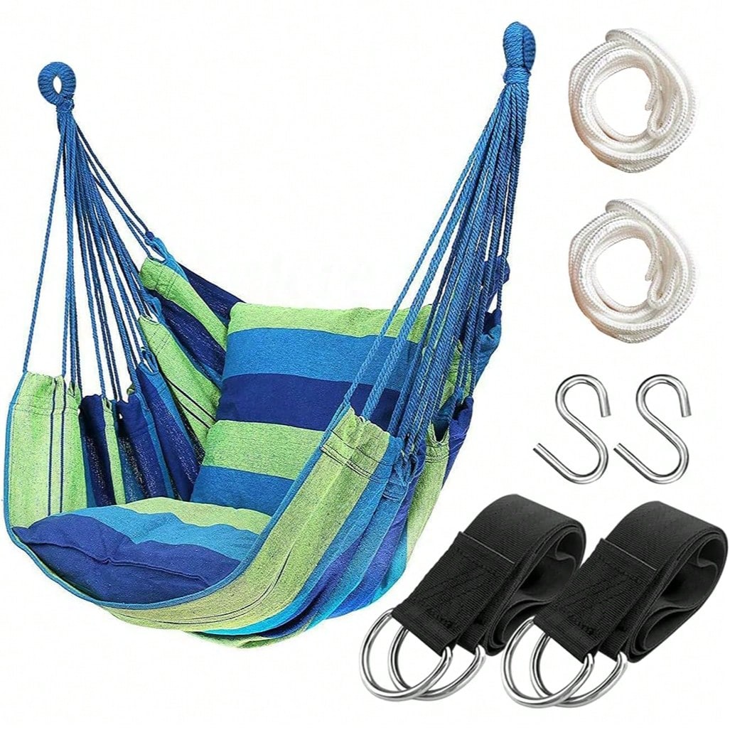Hammock Chair-Suitable For Indoor And Outdoor Use With A Maximum Weight Capacity Of 500 Pounds Soft Cotton-Blend Fabric It's Foldable For Easy Storage And Is The Perfect Choice For Bedrooms Porches Ga