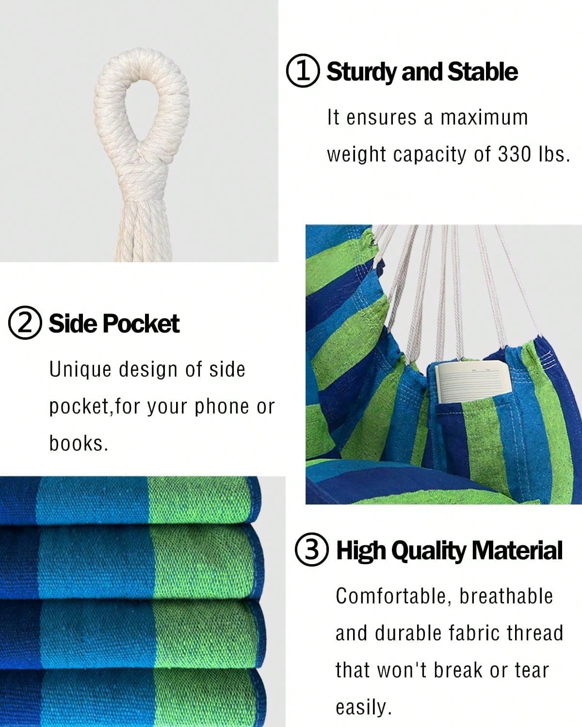 Hammock Chair-Suitable For Indoor And Outdoor Use With A Maximum Weight Capacity Of 500 Pounds Soft Cotton-Blend Fabric It's Foldable For Easy Storage And Is The Perfect Choice For Bedrooms Porches Ga