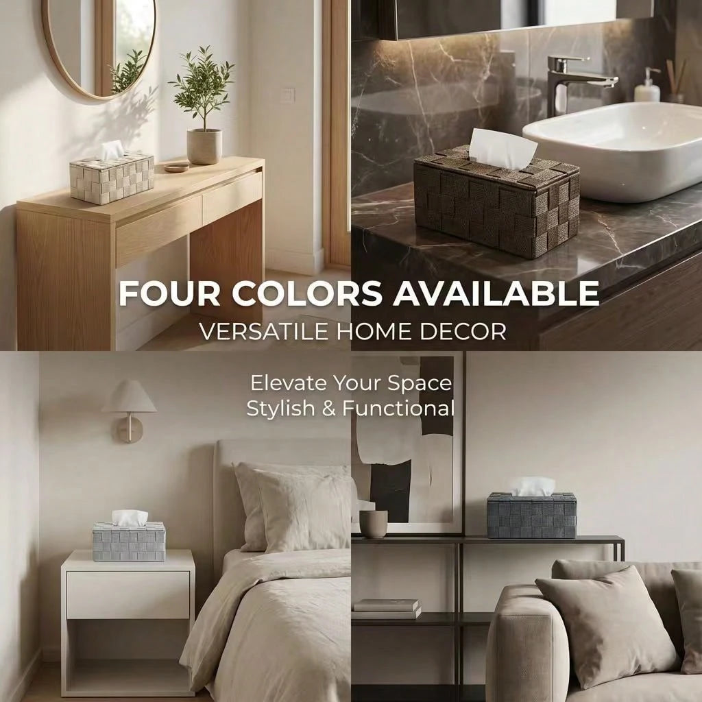 Hand-Woven Polypropylene Tissue Box With Sturdy Iron Frame| Waterproof & Durable| Nordic Style| 4 Colors Available| Multi-Functional Storage Box, Suitable For Living Room, Bedroom, Bathroom And Of