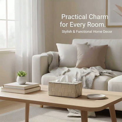 Hand-Woven Polypropylene Tissue Box With Sturdy Iron Frame| Waterproof & Durable| Nordic Style| 4 Colors Available| Multi-Functional Storage Box, Suitable For Living Room, Bedroom, Bathroom And Of