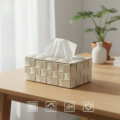 Hand-Woven Polypropylene Tissue Box With Sturdy Iron Frame| Waterproof & Durable| Nordic Style| 4 Colors Available| Multi-Functional Storage Box, Suitable For Living Room, Bedroom, Bathroom And Of