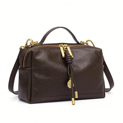 Handbag For Women Vegetable-Tanned Leather Handbag For Women, High-End Commuter Shoulder Bag, Simple And Versatile Small Square Bag, XIZQ