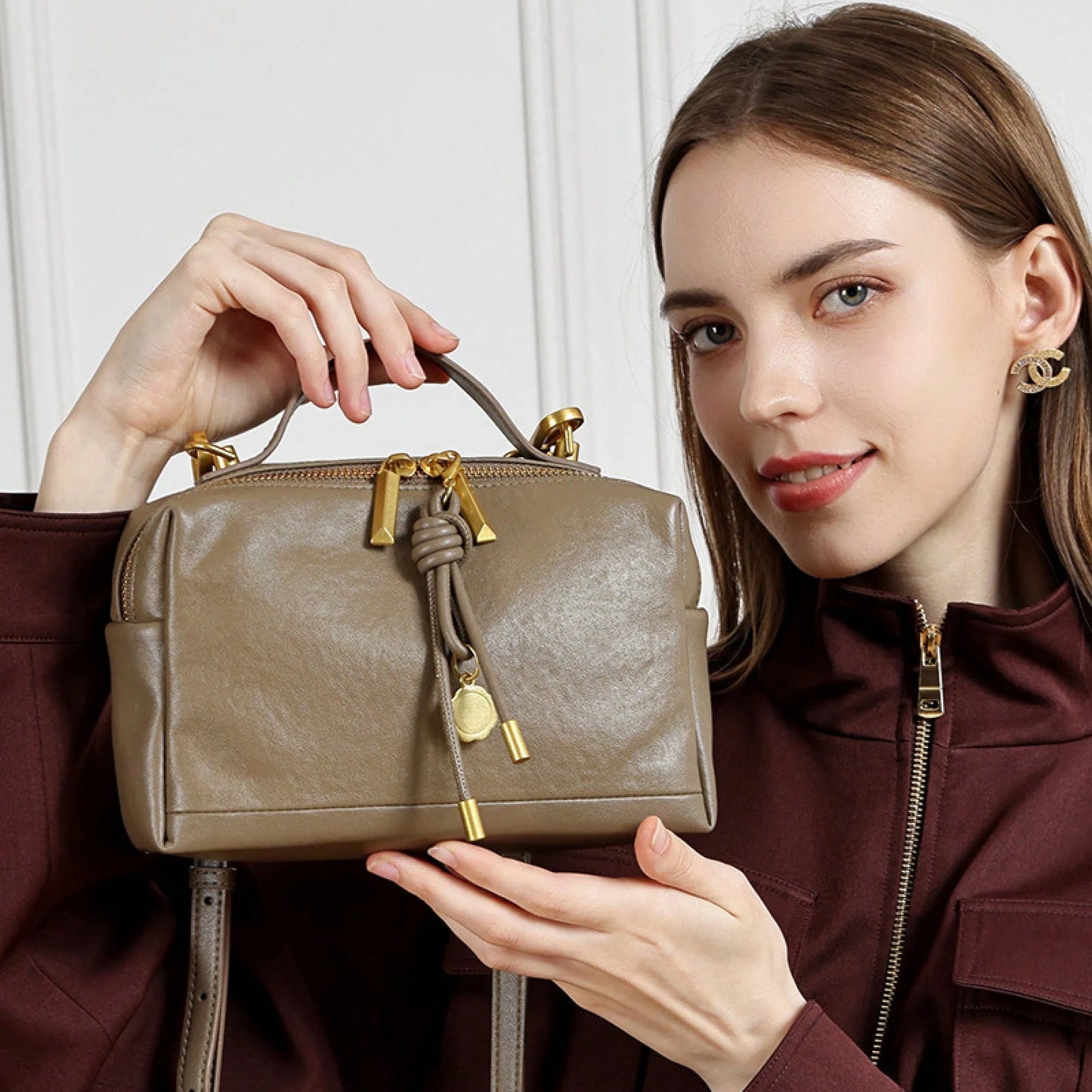 Handbag For Women Vegetable-Tanned Leather Handbag For Women, High-End Commuter Shoulder Bag, Simple And Versatile Small Square Bag, XIZQ