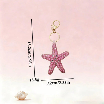 Handmade Beaded Keychain Set, Coconut Tree, Shell, Starfish Applique And Bag Charm, Car Interior Decoration Small Pendant, Summer Beach Bag Essential