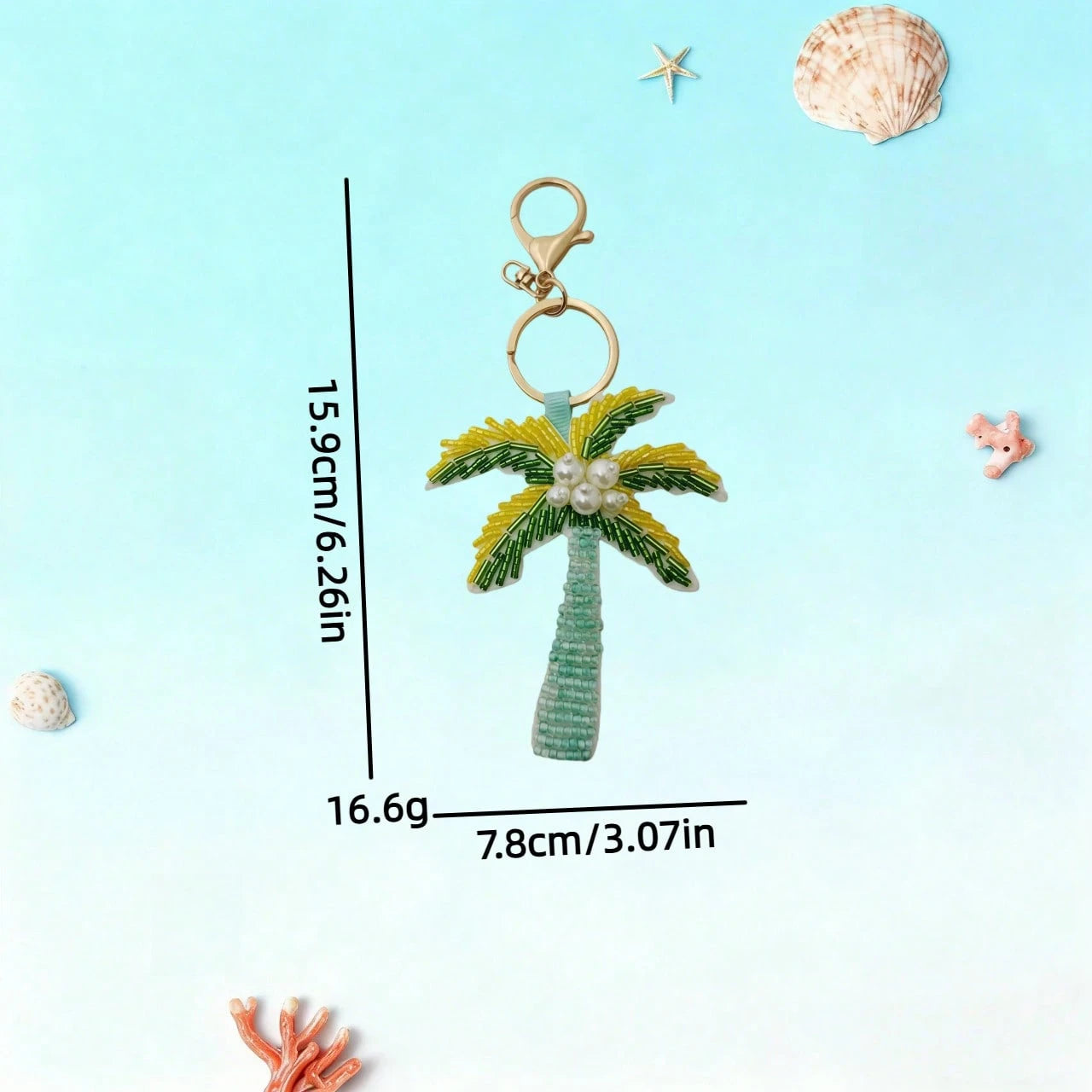 Handmade Beaded Keychain Set, Coconut Tree, Shell, Starfish Applique And Bag Charm, Car Interior Decoration Small Pendant, Summer Beach Bag Essential
