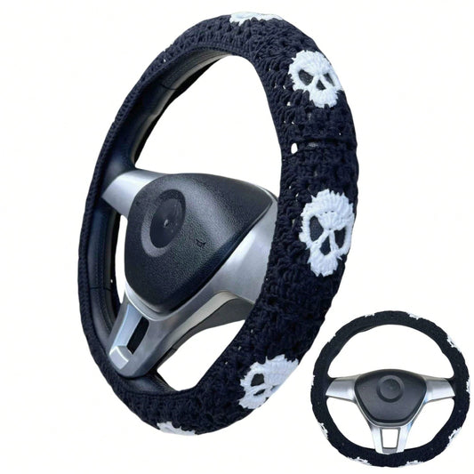 Handmade Crochet Skull Granny Square Car Steering Wheel Covers Universal 14-15 Inch For Women And Men