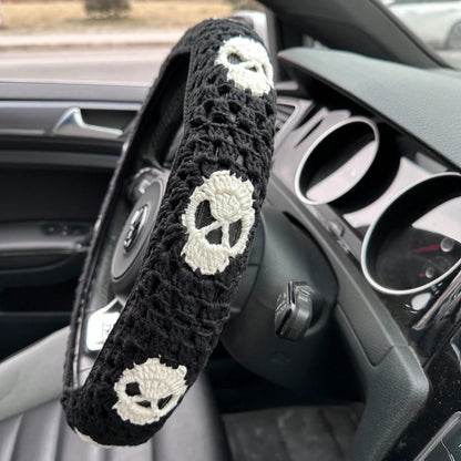 Handmade Crochet Skull Granny Square Car Steering Wheel Covers Universal 14-15 Inch For Women And Men