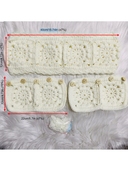 Handmade Crochet Steering Wheel Cover And Seat Belt Cover Headrest Cover Car Decor Set