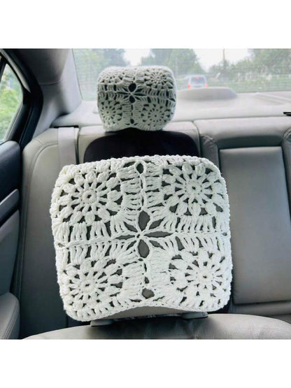 Handmade Crochet Steering Wheel Cover And Seat Belt Cover Headrest Cover Car Decor Set