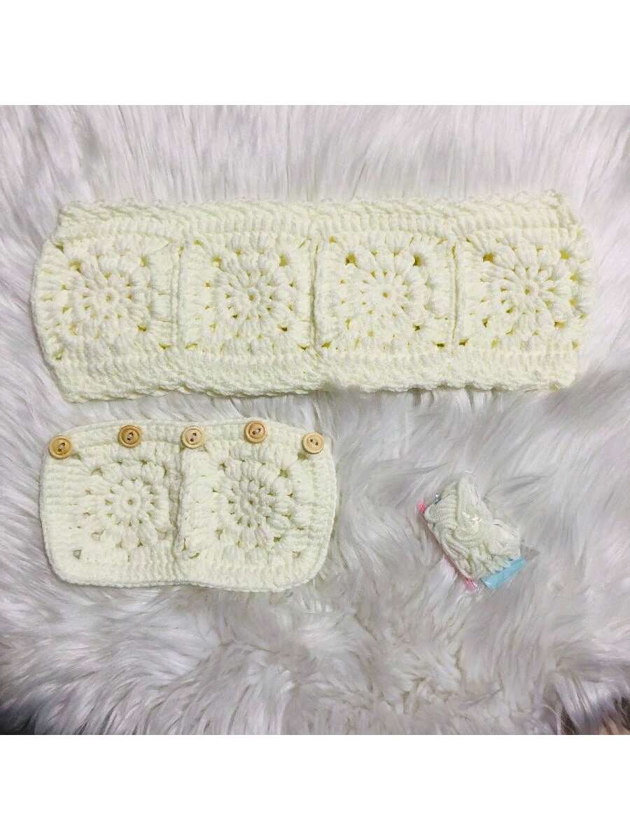 Handmade Crochet Steering Wheel Cover And Seat Belt Cover Headrest Cover Car Decor Set