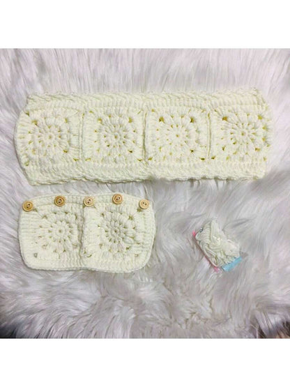 Handmade Crochet Steering Wheel Cover And Seat Belt Cover Headrest Cover Car Decor Set