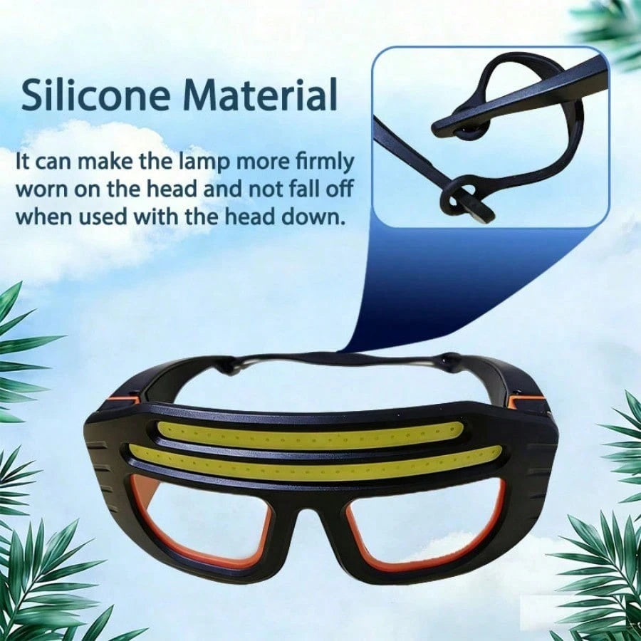 Hands Free Light Glasses H77 Dual COB Light Type C Charging Port Adjustable Headband Lightweight Ergonomic Design 130g Weight ABS Construction Night Reading Camping Fishing Hiking