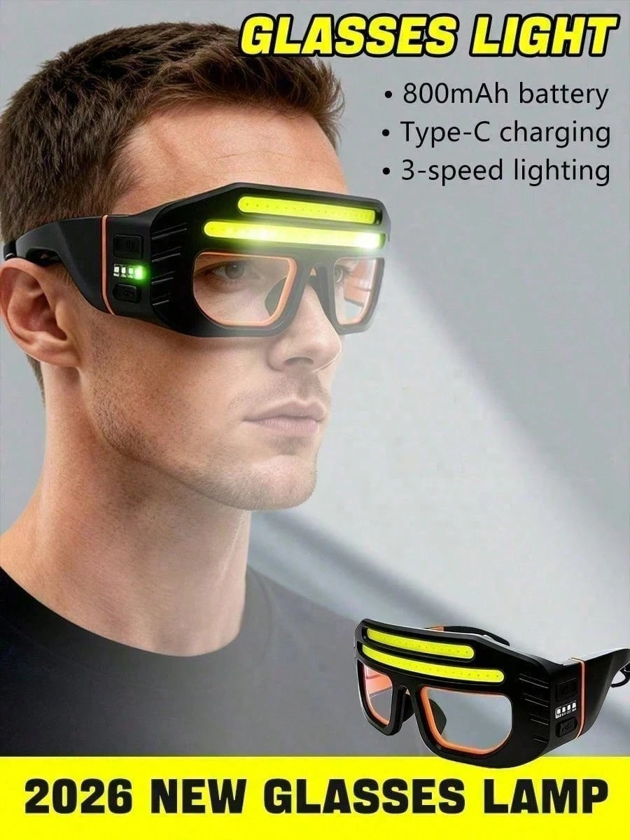 Hands Free Light Glasses H77 Dual COB Light Type C Charging Port Adjustable Headband Lightweight Ergonomic Design 130g Weight ABS Construction Night Reading Camping Fishing Hiking