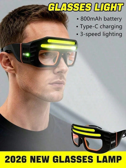 Hands Free Light Glasses H77 Dual COB Light Type C Charging Port Adjustable Headband Lightweight Ergonomic Design 130g Weight ABS Construction Night Reading Camping Fishing Hiking