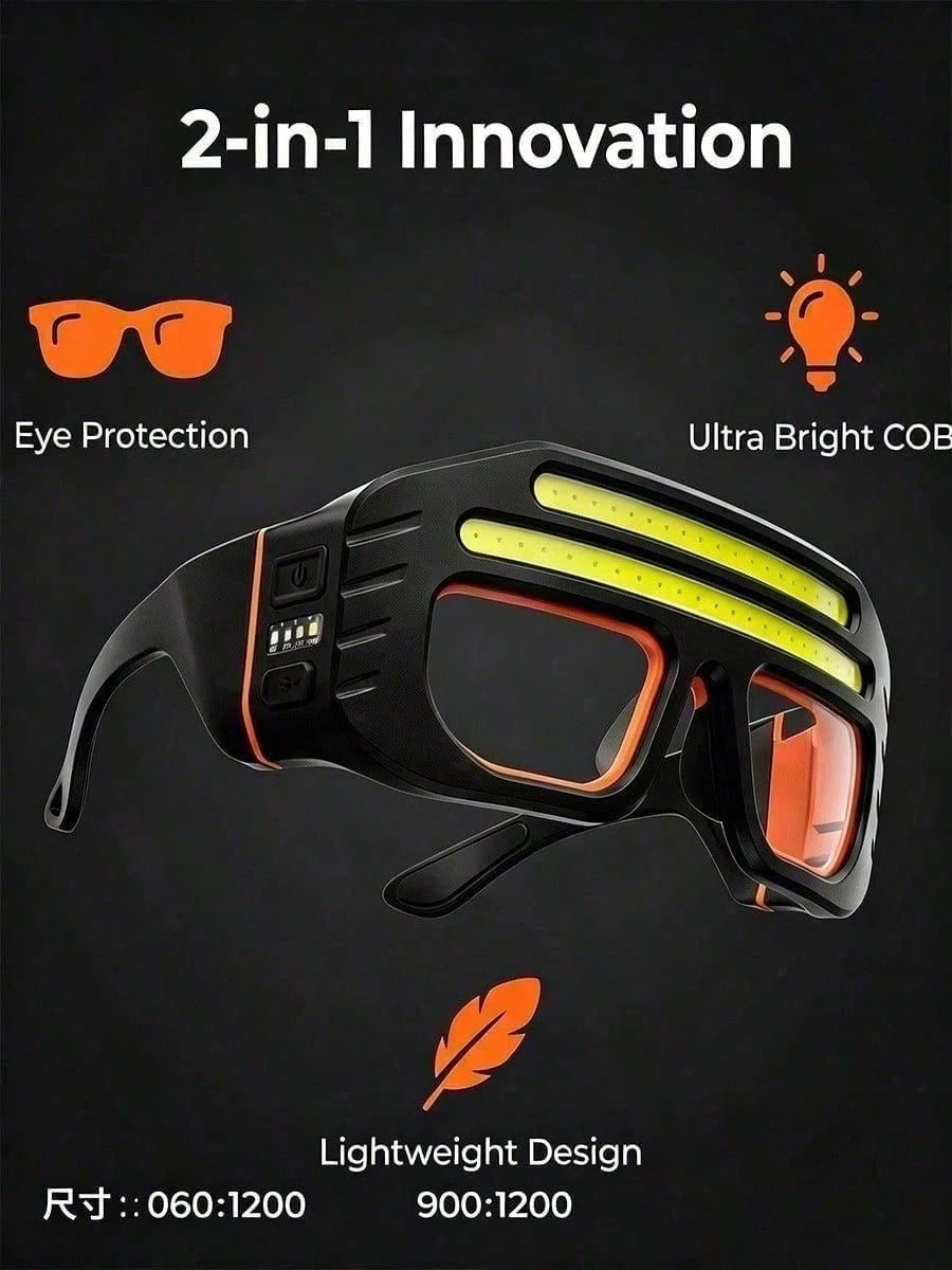 Hands Free Light Glasses H77 Dual COB Light Type C Charging Port Adjustable Headband Lightweight Ergonomic Design 130g Weight ABS Construction Night Reading Camping Fishing Hiking