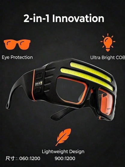 Hands Free Light Glasses H77 Dual COB Light Type C Charging Port Adjustable Headband Lightweight Ergonomic Design 130g Weight ABS Construction Night Reading Camping Fishing Hiking