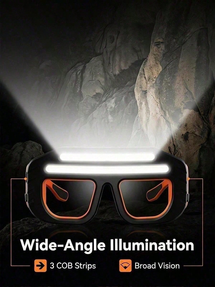 Hands Free Light Glasses H77 Dual COB Light Type C Charging Port Adjustable Headband Lightweight Ergonomic Design 130g Weight ABS Construction Night Reading Camping Fishing Hiking