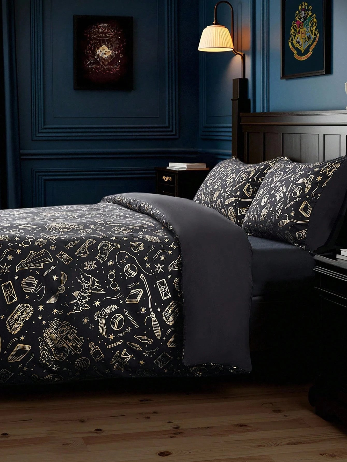 HARRY POTTER X 3pcs Metallic Print Duvet Cover Set, Black Duvet Cover, Soft & Cozy, Warm & Machine Washable, Suitable For Twin/Full/Queen/King Size Bed, Dorm/Home